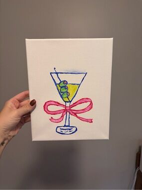 Hand-Painted Martini Glass Canvas Art by